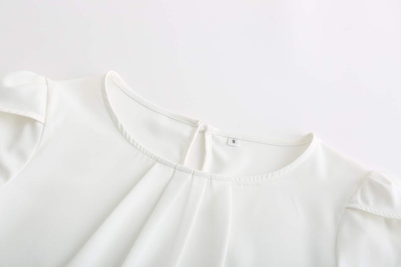 TASAMO Women's Loose Casual Short Sleeve Chiffon Top T-Shirt Blouse (X-Large, White) - Image 3